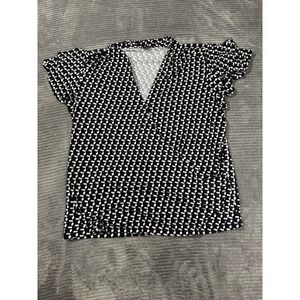 Adrianna Papell Women Black Print Short Sleeve Large